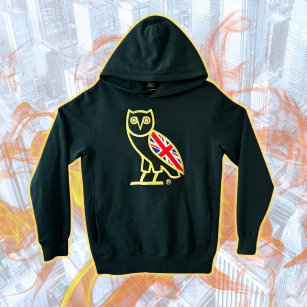 OVO UK Flag Union Jack London Exclusive OG Owl Hoodie embroidered Size Large